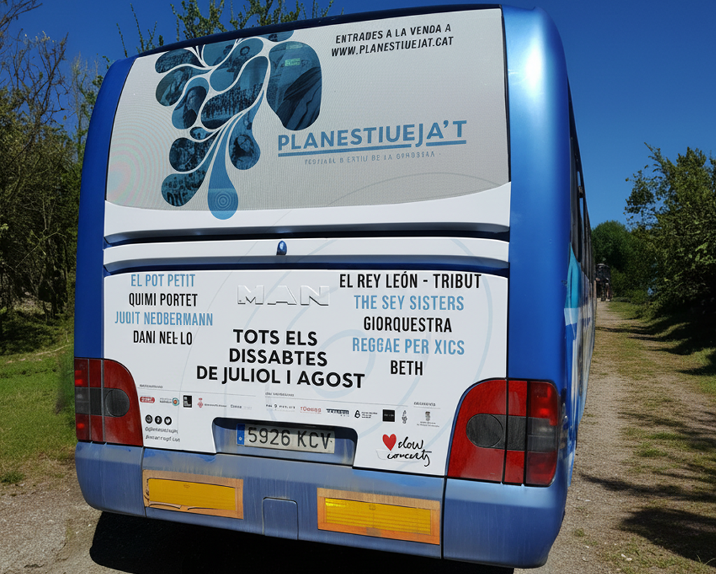 Publicitat en autobús interurbà entre Girona i Olot amb campanya exterior en circulació gestionat per MC Urban